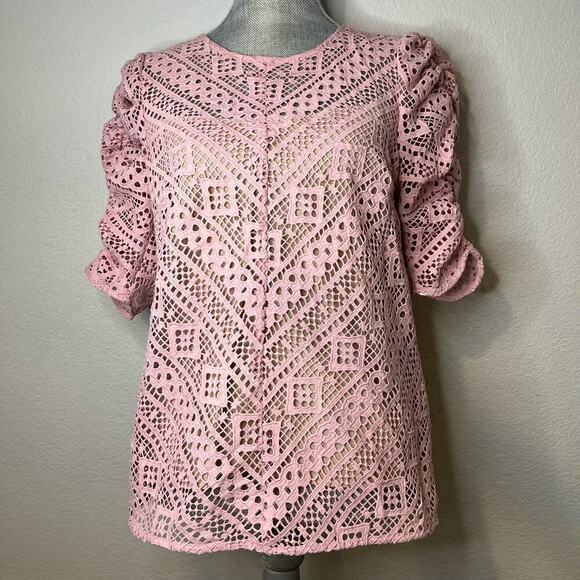 Endless Rose Tops - Endless Rose Vintage Pink Lace Top S Small Ruched Puff Sleeve Shirt